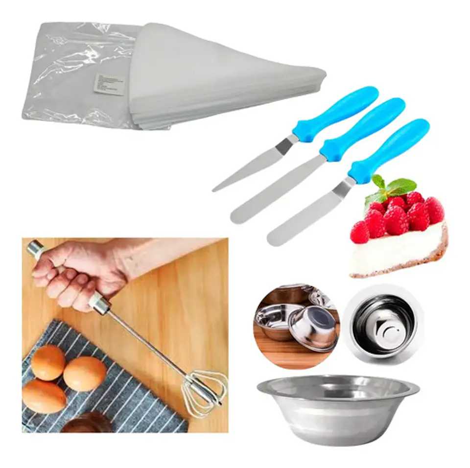 Kit Manga Pastelera Silicona Batidor Bol Acero Jeringas Past 2