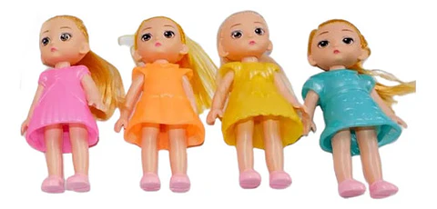Juguete Niñas Muñeca Plástica Vestido Cabello  X4 Und