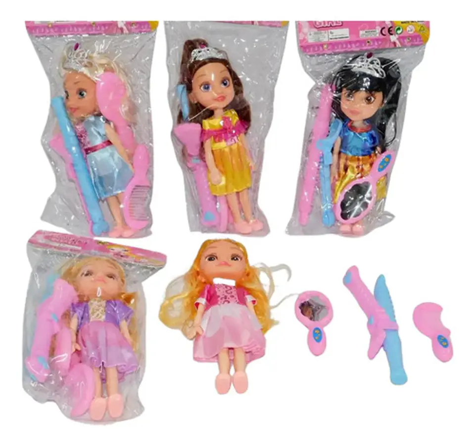 Juguete Niñas Muñeca Plástica Princesas Cabello Peinar 1