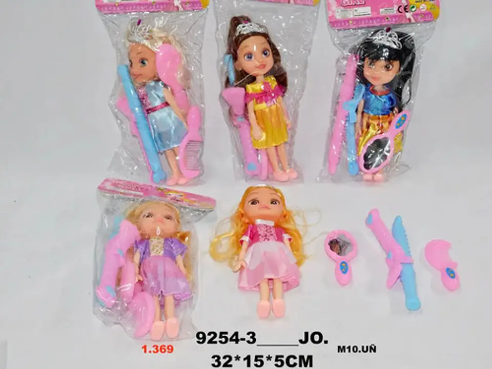 Juguete Niñas Muñeca Plástica Princesas Cabello Peinar 2