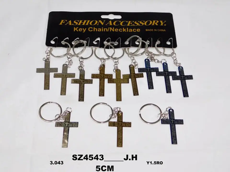Llavero Metálico Cruz Con El Padre Nuestro  X1und 3