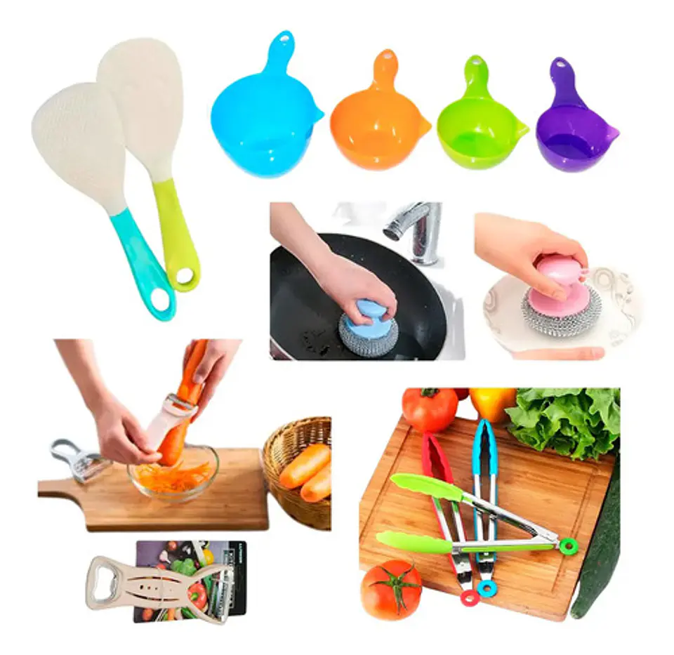 Kit Pelador Verduras Pinzas Cocina Cuchara Arrocera Esponjas 1