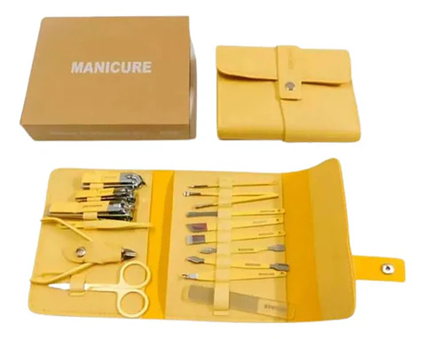 Kit Manicure Estuche 14 Und  Lujo Corta Uñas Acero Mediano