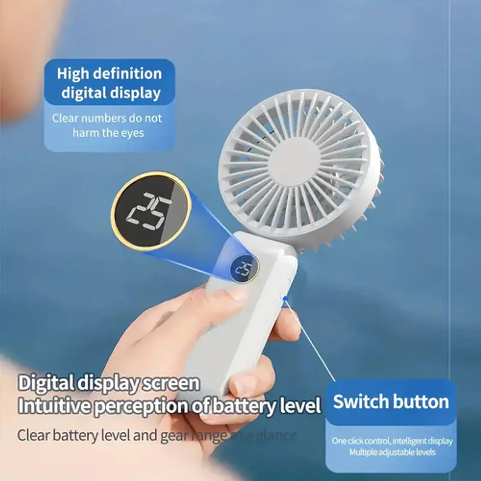 Ventilador Plegable Pantalla Digital Potente Recargable Usb 4
