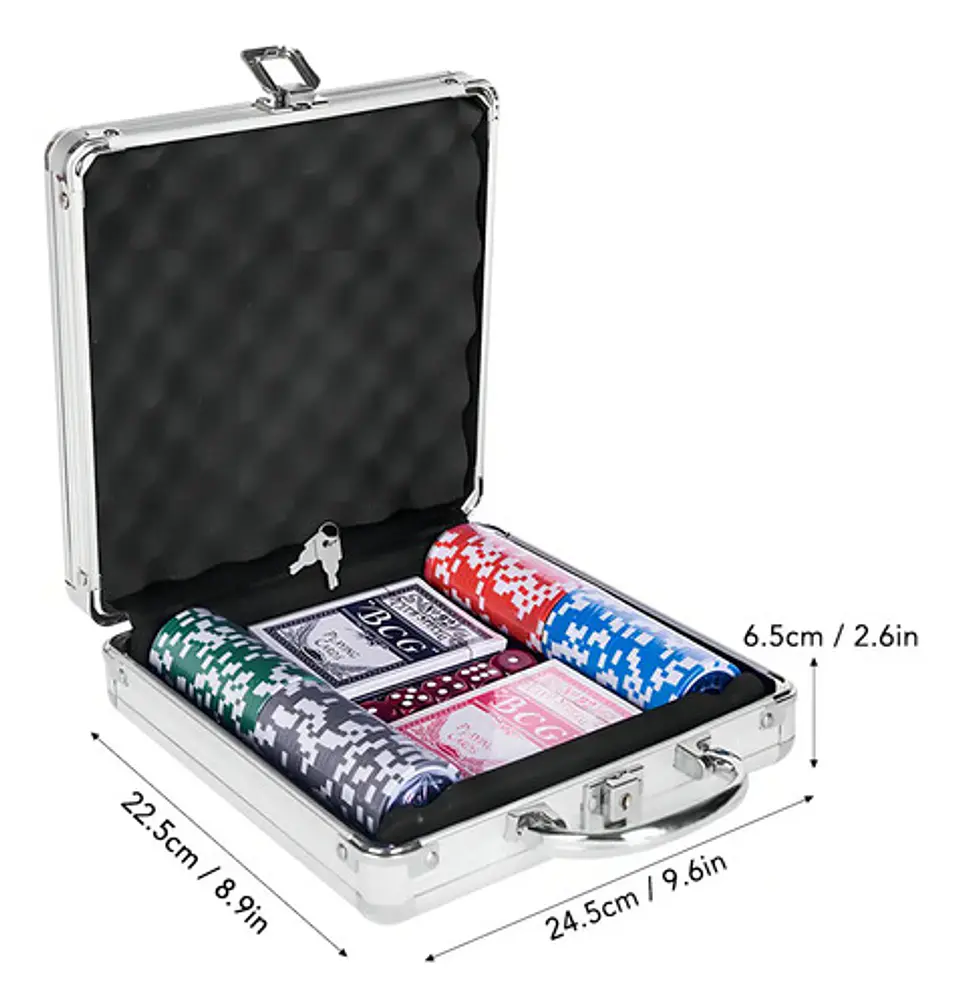 Set Poker 100fichas Maleta Metálica Azar Dados 2mazos Cartas 7