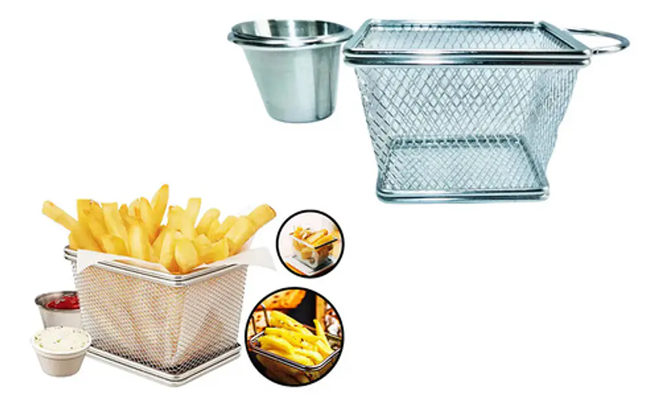 Cesta Canasta Frituras Porciones Calientes Recipiente Salsa 1