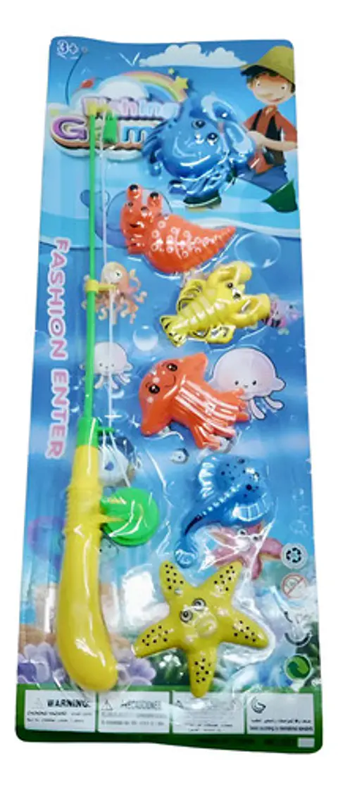 Caña Pescar Juego Peces Animales Marinos Juguete  X6 Figuras