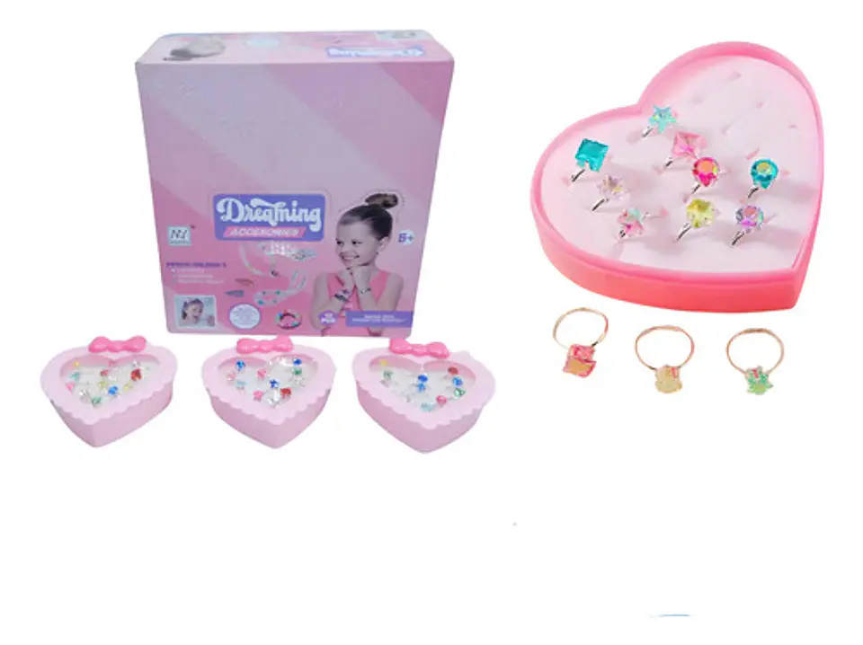 Juego Anillos Resina Estuche Lujo Corazón Juguetes 1