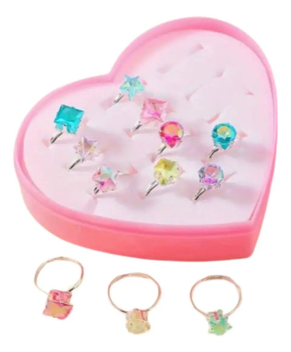 Juego Anillos Resina Estuche Lujo Corazón Juguetes 2