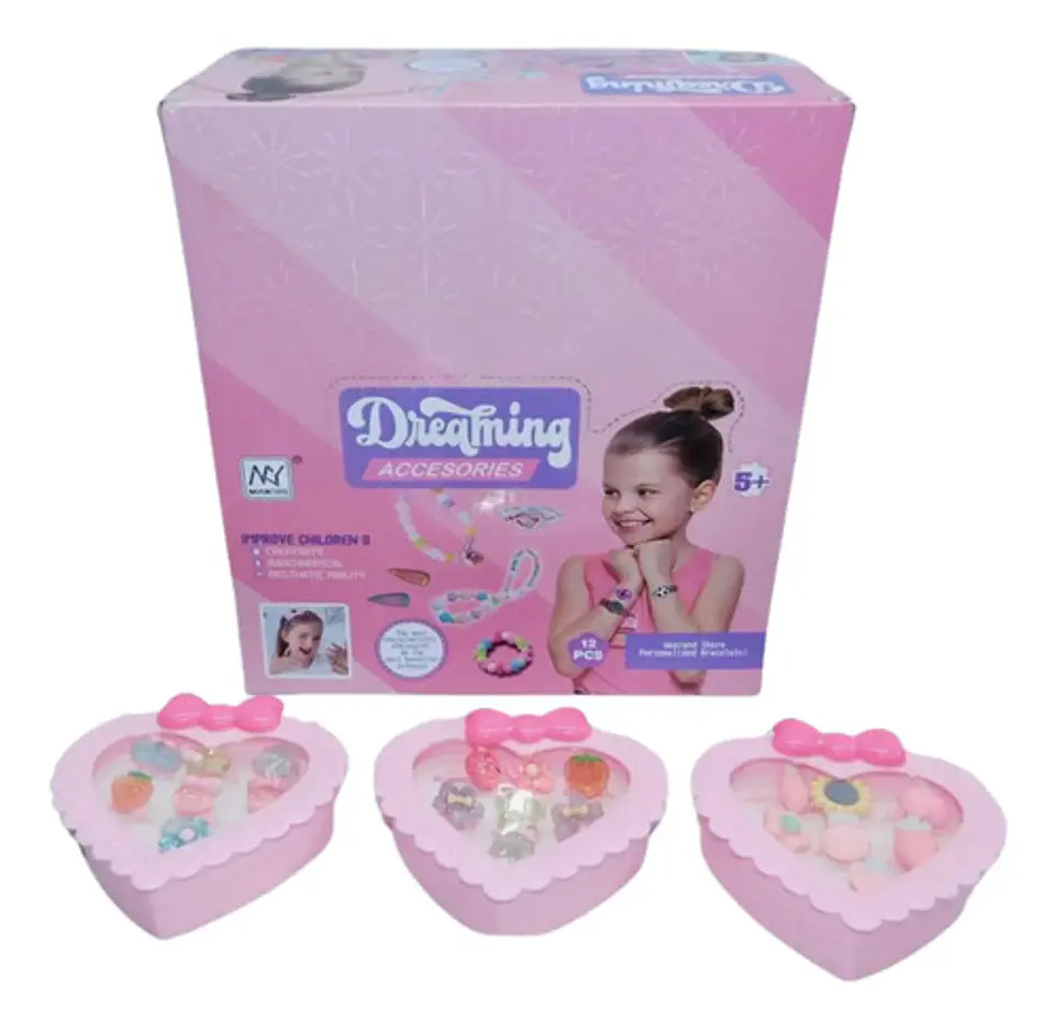 Juego Anillos Pulseras Niñas Estuche Lujo Corazón Juguetes 2