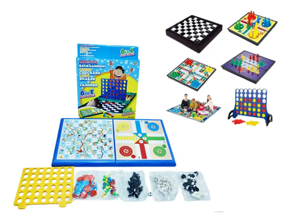 Juego 6 En 1 Juguetes  Ajedrez Parques Escalera Rummi 1