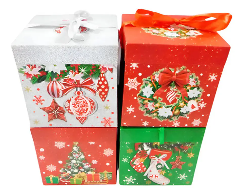 Cajas De Regalo Por 1 Und  22x22cm Diseño Fin De Año Navidad 1