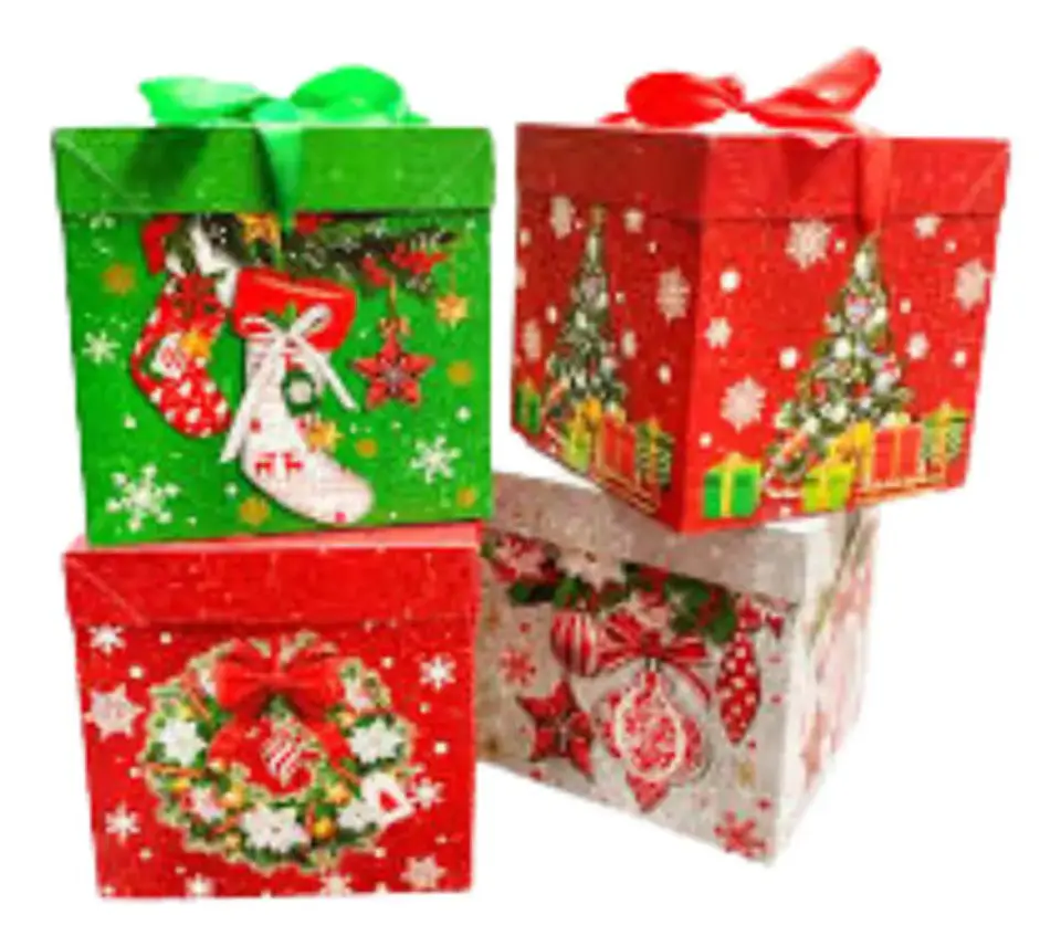 Cajas De Regalo Por 1 Und  15x15cm Diseño Fin De Año Navidad 2