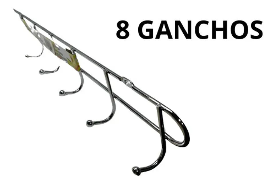 Perchero Organizador Soporte X 8 Ganchos Utensilios Plateado 2