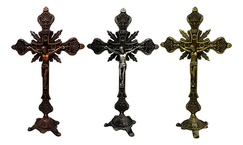 Crucifijo Pie Con Base Crucifixión Católica De Mesa Elegante