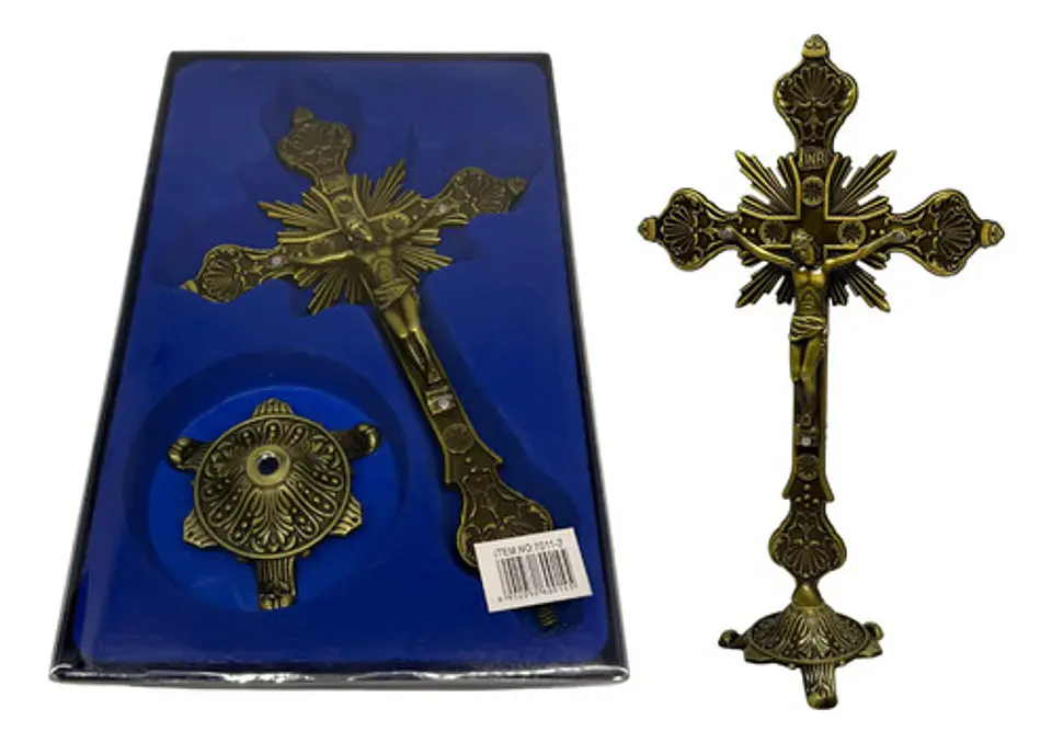 Crucifijo Pie Con Base Crucifixión Católica De Mesa Elegante 2