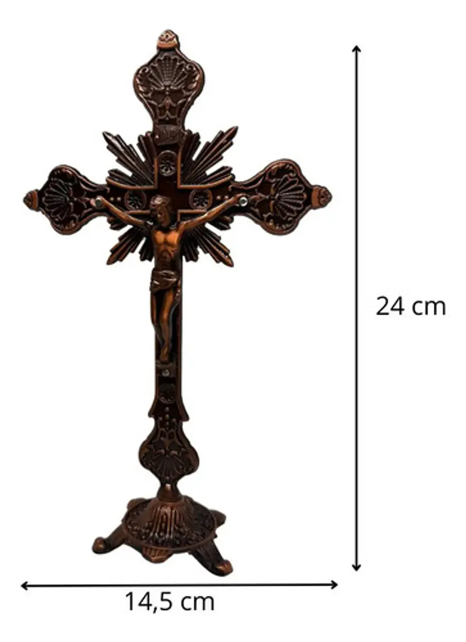 Crucifijo Pie Con Base Crucifixión Católica De Mesa Elegante 4