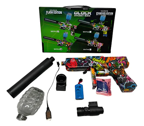 Modelo Glock Colorido Con Accesorios Y Silenciador Hidrogel