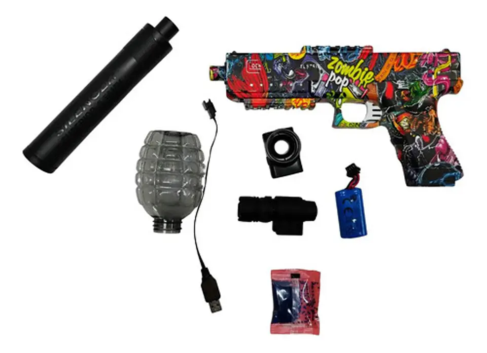 Modelo Glock Colorido Con Accesorios Y Silenciador Hidrogel 5