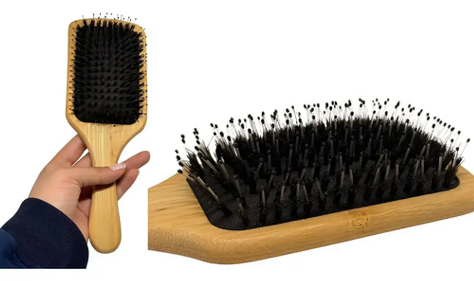 Cepillo De Bambú Plano Para Cabello Cerdas Suaves Pelo Peine 2