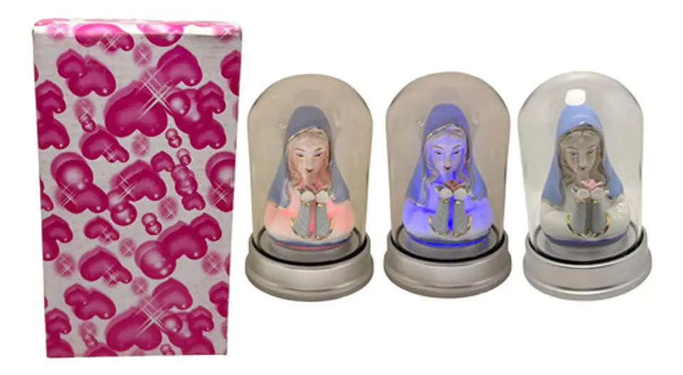 Imagen Decorativa Virgen María Cúpula Rosa Mística Base Luz 1