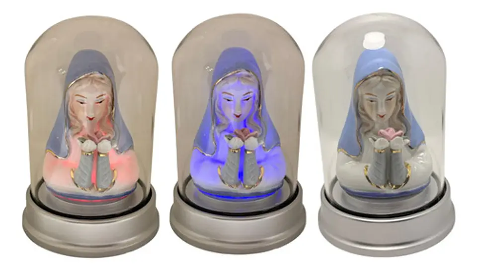 Imagen Decorativa Virgen María Cúpula Rosa Mística Base Luz 2