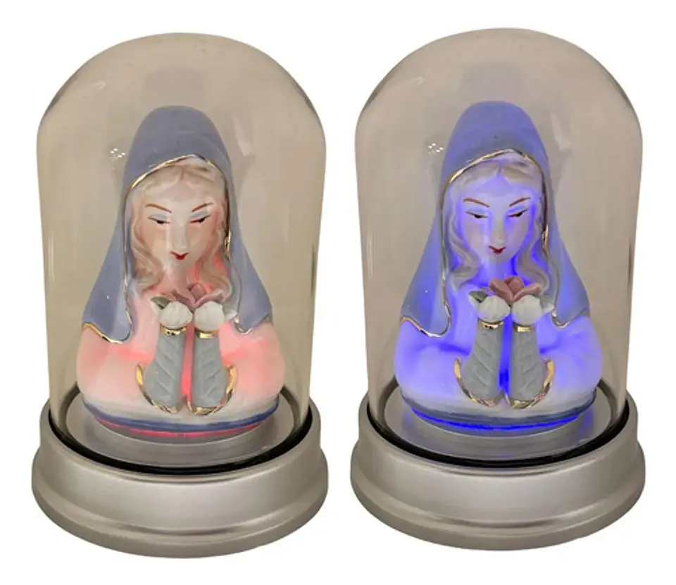 Imagen Decorativa Virgen María Cúpula Rosa Mística Base Luz 3