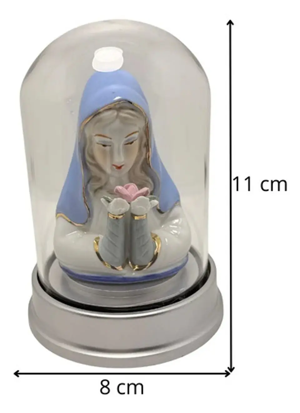 Imagen Decorativa Virgen María Cúpula Rosa Mística Base Luz 4