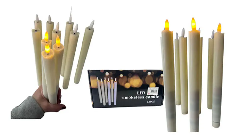 Velas Led Con Pila Decorativas Efecto Cera Paquete X 12 1