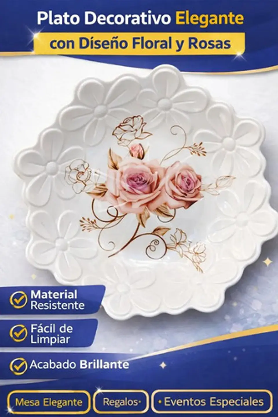 Plato Decorativo Floral Con Rosas En Relieve Elegante Vajill 2
