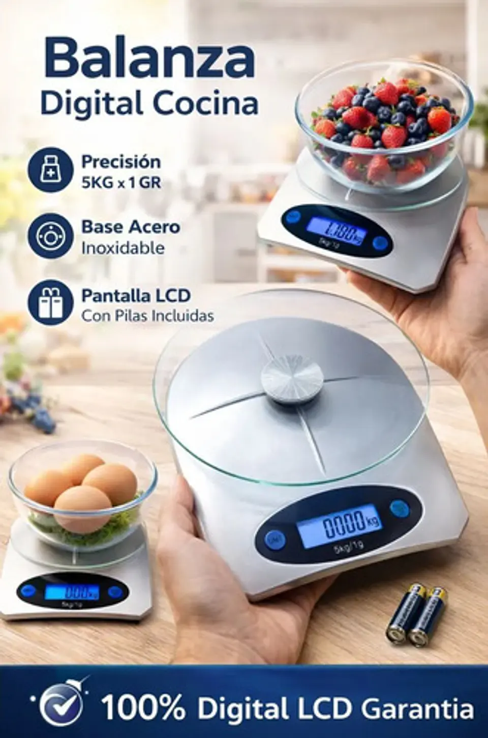 Gramera 5kg Plateada Diseño Moderno Ideal Cocina Y Negocio 2