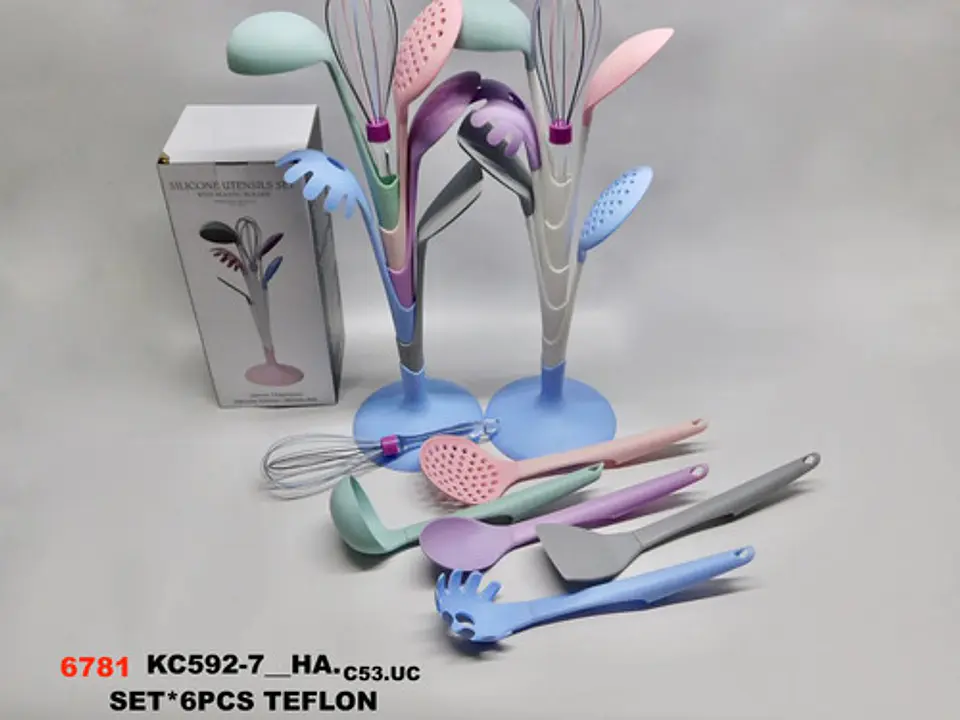Set De Utensilios De Cocina En Silicona Con Base Organizador 6