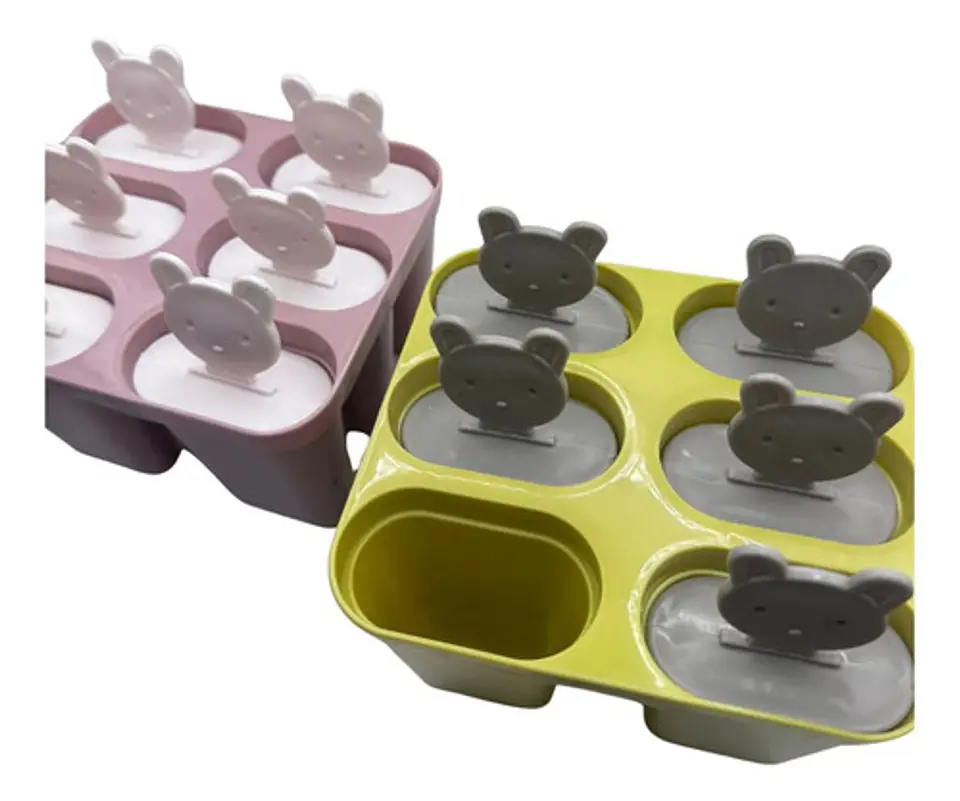 Molde Helado X6 Diseño Osito Con Tapa Práctico Y Divertido 3