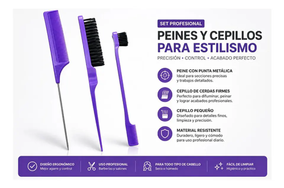 Set Peines Y Cepillos Profesionales Barbería Fade Corte 2
