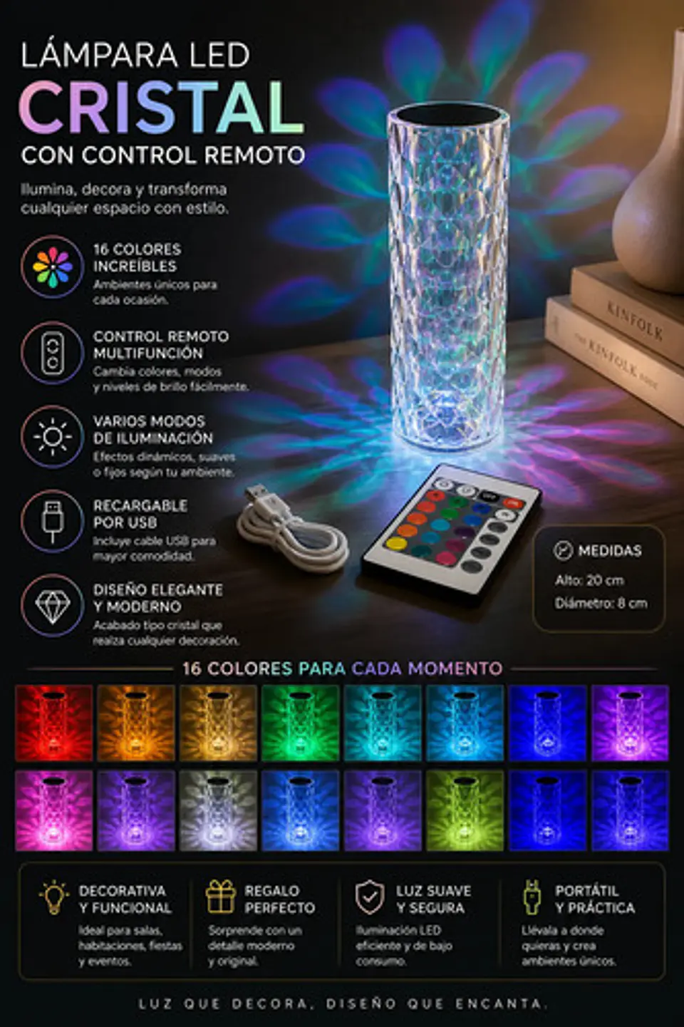 Lámpara Led Decorativa Tipo Cristalmulticolo Control Remoto 2