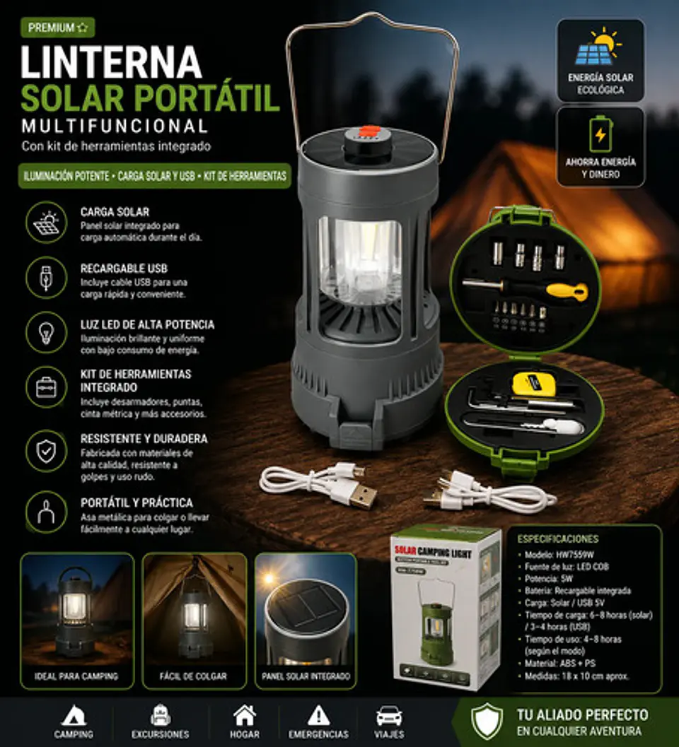 Linterna De Emergencia Solar Con Herramientas Incluidas 2