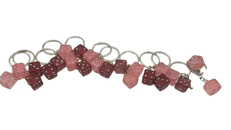 Llavero Lucky Dice Brillo Glam Rosado Fashion Chic 1