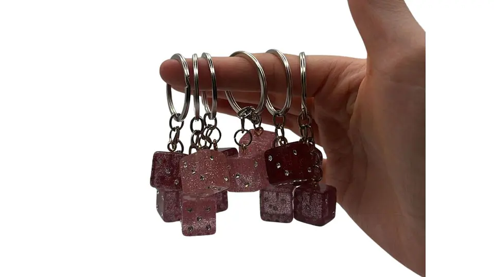 Llavero Lucky Dice Brillo Glam Rosado Fashion Chic 2