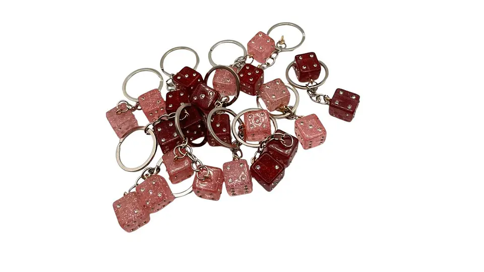 Llavero Lucky Dice Brillo Glam Rosado Fashion Chic 3