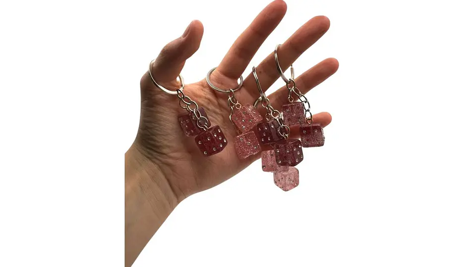 Llavero Lucky Dice Brillo Glam Rosado Fashion Chic 4