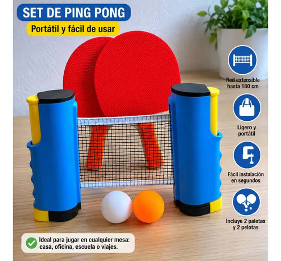 Kit Malla Adaptable + Ping Pong Raquetas Deporte Raqueta Red 2