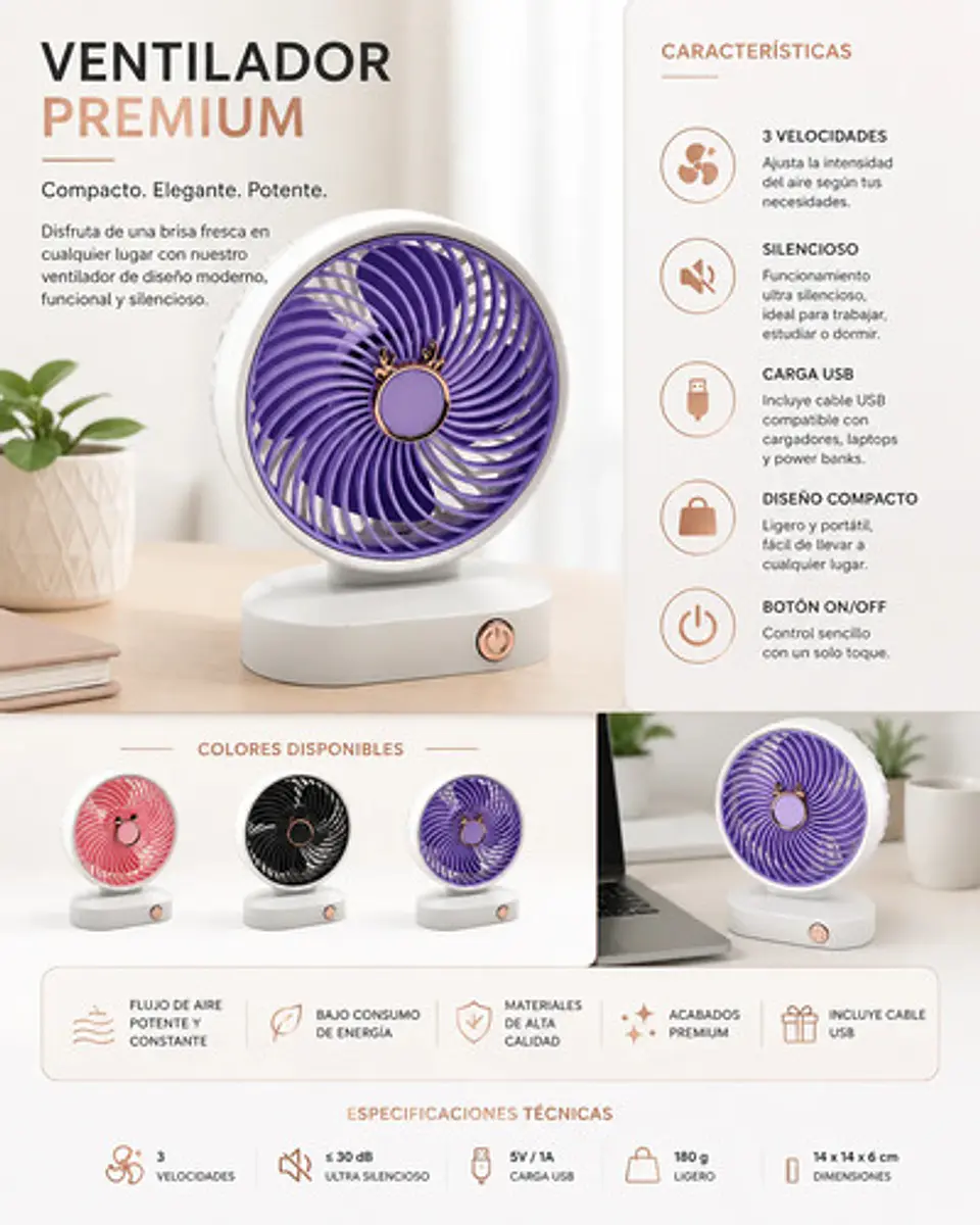 Mini Ventilador Portátil Usb Premium Silencioso 2