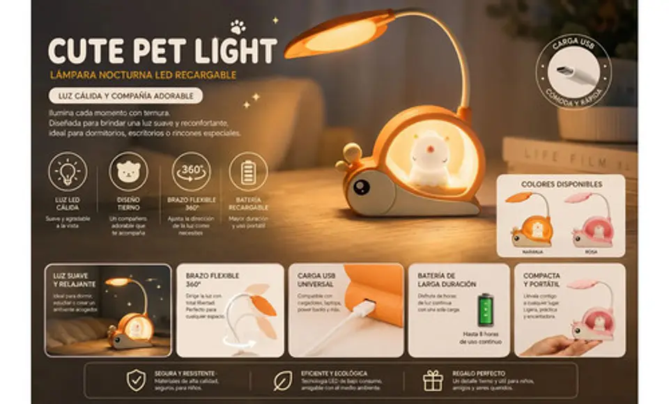 Cute Light Pet  Luz Decorativa Recargable Usb 2