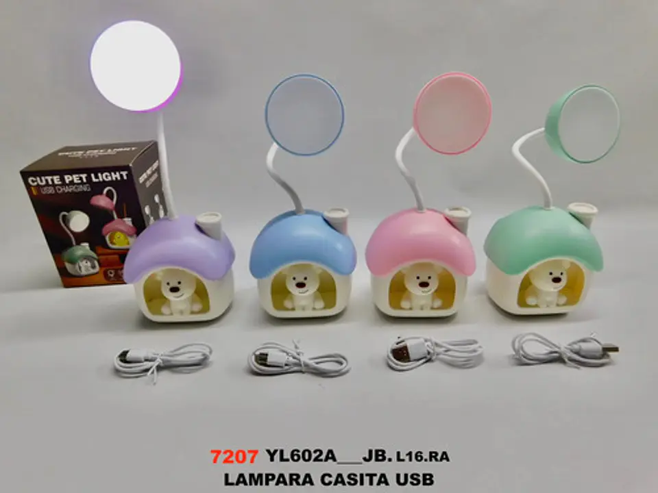 Lámpara Led Cute House Recargable Usb Con Porta Lápices 5