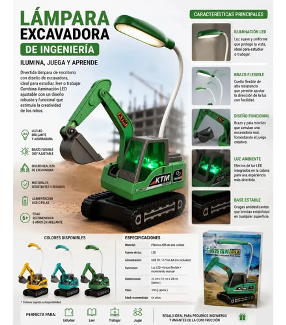 Excavadora Decorativa Con Lámpara Led Ideal Para Regalo 3