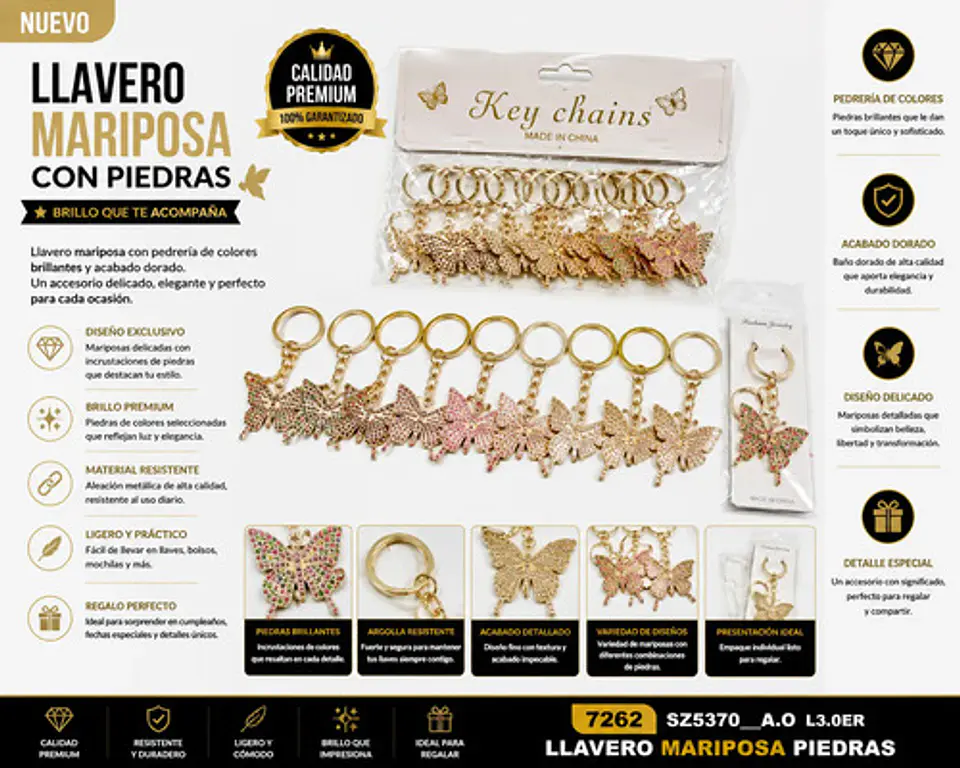Llavero Elegance Butterfly Luxury Shine Oro  X12 2