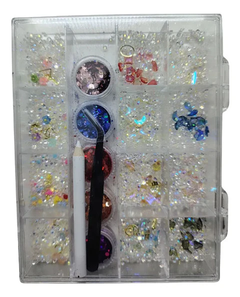 Kit Decoración Para Uñas Nail Art Cristales Glitter Accesori Multicolor