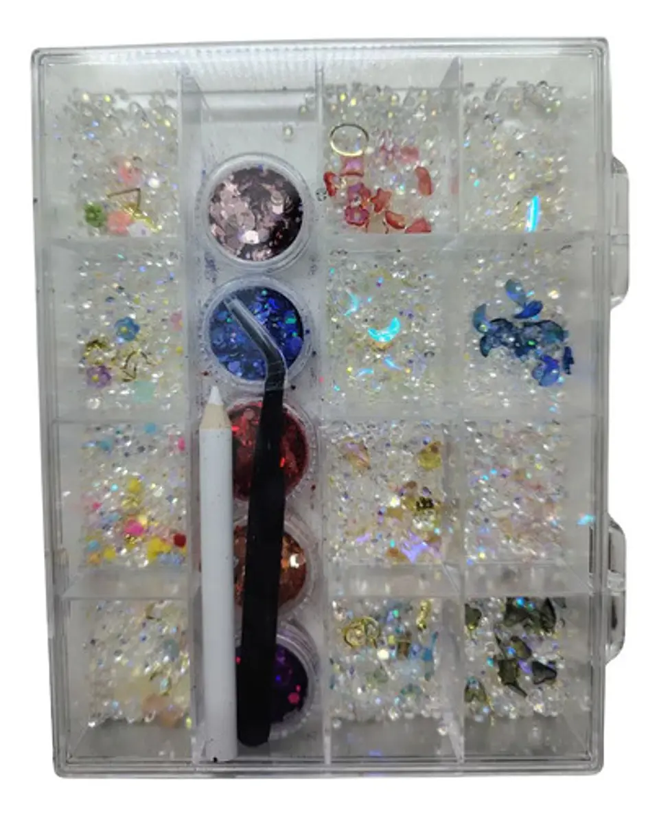 Kit Decoración Para Uñas Nail Art Cristales Glitter Accesori Multicolor 1