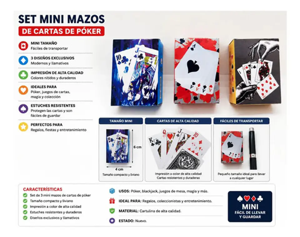 Set Mini Mazos De Cartas Póker Diseños Exclusivos Portátiles 2