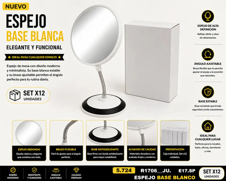 Espejo Decorativo Individual De Escritorio Base Negro. 2